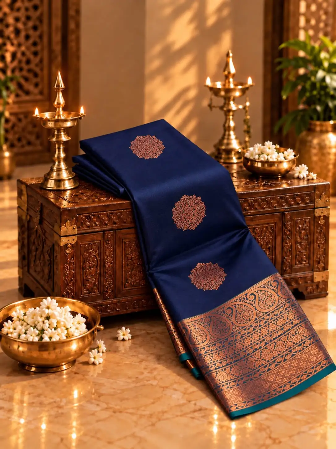Ornate Medallion Butta Rich Pallu Soft Silk Saree